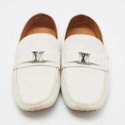 Pre Owned Louis Vuitton White Leather and Monogram Canvas  Hockeinheim Loafers Size 43.5 