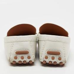 Pre Owned Louis Vuitton White Leather and Monogram Canvas  Hockeinheim Loafers Size 43.5 