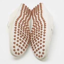 Pre Owned Louis Vuitton White Leather and Monogram Canvas  Hockeinheim Loafers Size 43.5 