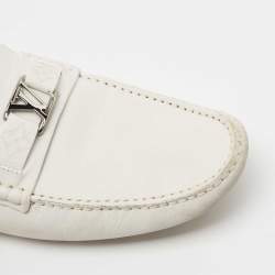 Pre Owned Louis Vuitton White Leather and Monogram Canvas  Hockeinheim Loafers Size 43.5 
