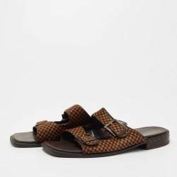 مملوكة مسبقًا Louis Vuitton Brown Leather and Calf Hair Double Buckle Sandals Size 44