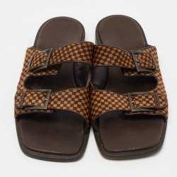 مملوكة مسبقًا Louis Vuitton Brown Leather and Calf Hair Double Buckle Sandals Size 44