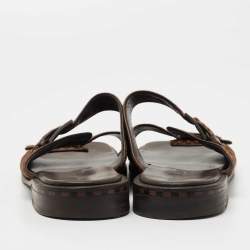 مملوكة مسبقًا Louis Vuitton Brown Leather and Calf Hair Double Buckle Sandals Size 44