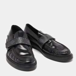 Pre Owned Louis Vuitton Black Monogram Canvas and Leather Loafers Size 42