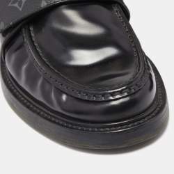 Pre Owned Louis Vuitton Black Monogram Canvas and Leather Loafers Size 42