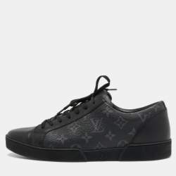 Louis Vuitton Black/Grey Leather and Monogram Coated Canvas Match Up Sneakers Size 43