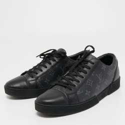 Louis Vuitton Black/Grey Leather and Monogram Coated Canvas Match Up Sneakers Size 43