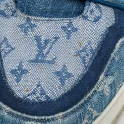 Pre Owned Louis Vuitton Blue Suede and Monogram Denim LV Trainer Sneakers Size 44.5 