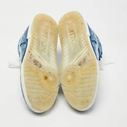 Pre Owned Louis Vuitton Blue Suede and Monogram Denim LV Trainer Sneakers Size 44.5 