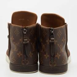 Pre Owned Louis Vuitton Brown Leather And Monogram Canvas High Top Sneakers Size 41.5