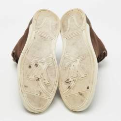 Pre Owned Louis Vuitton Brown Leather And Monogram Canvas High Top Sneakers Size 41.5