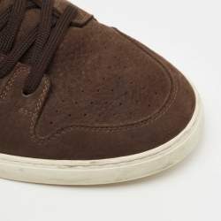 Pre Owned Louis Vuitton Brown Leather And Monogram Canvas High Top Sneakers Size 41.5