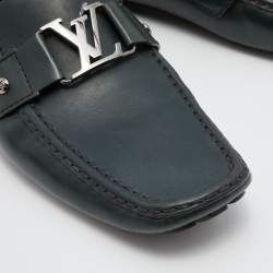 Pre Owned Louis Vuitton Green Leather Monte Carlo Slip On Loafers Size 44.5