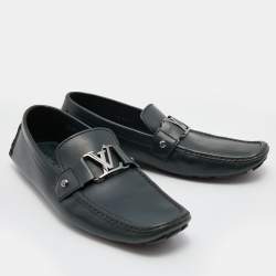 Pre Owned Louis Vuitton Green Leather Monte Carlo Slip On Loafers Size 44.5