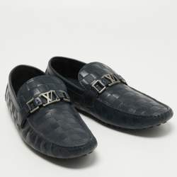 Louis Vuitton Navy Blue Leather Damier Infini Hockenheim Slip On Loafers Size 43