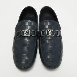 Louis Vuitton Navy Blue Leather Damier Infini Hockenheim Slip On Loafers Size 43