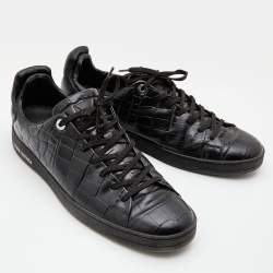 Louis Vuitton Black Croc Embossed Leather Frontrow Sneakers Size 43.5