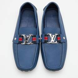 Pre Owned Louis Vuitton Blue Leather Ribbon Monte Carlo Slip On Loafers Size 42.5