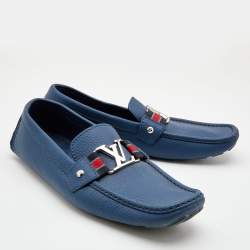 Pre Owned Louis Vuitton Blue Leather Ribbon Monte Carlo Slip On Loafers Size 42.5