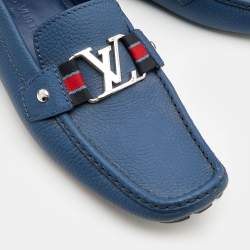 Pre Owned Louis Vuitton Blue Leather Ribbon Monte Carlo Slip On Loafers Size 42.5