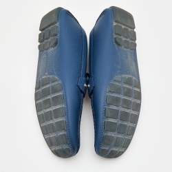 Pre Owned Louis Vuitton Blue Leather Ribbon Monte Carlo Slip On Loafers Size 42.5