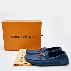 Pre Owned Louis Vuitton Blue Leather Ribbon Monte Carlo Slip On Loafers Size 42.5