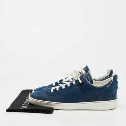 Louis Vuitton Blue Leather and Suede Low Top Sneakers Size 40.5