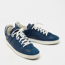 Louis Vuitton Blue Leather and Suede Low Top Sneakers Size 40.5