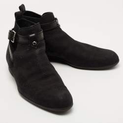 Pre Owned Louis Vuitton Black Nubuck Leather Ankle Boots Size 42