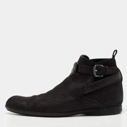 Louis Vuitton Black Leather And Damier Ebene Canvas Oberkampf Ankle Length  Boots Size 45 Louis Vuitton