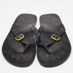 Louis Vuitton Black Damier Leather Flat Thong Sandals Size 43