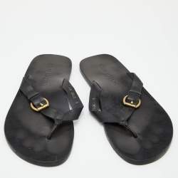 Louis Vuitton Black Damier Leather Flat Thong Sandals Size 43