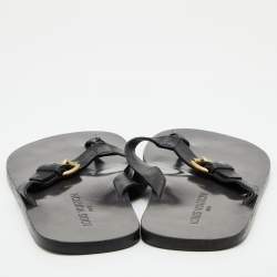 Louis Vuitton Black Damier Leather Flat Thong Sandals Size 43