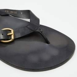 Louis Vuitton Black Damier Leather Flat Thong Sandals Size 43