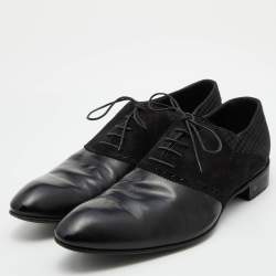 Pre Owned Louis Vuitton Black Damier Fabric, Suede and Leather Lace Up Oxfords Size 43