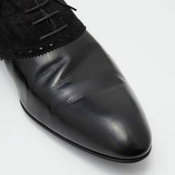 Pre Owned Louis Vuitton Black Damier Fabric, Suede and Leather Lace Up Oxfords Size 43