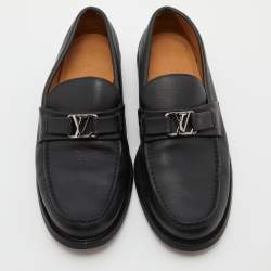 Pre Owned Louis Vuitton Black Leather Major Slip On Loafers Size 40