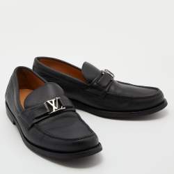 Pre Owned Louis Vuitton Black Leather Major Slip On Loafers Size 40