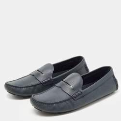 Pre Owned Louis Vuitton Grey Leather Slip On Driving Loafers Size 43