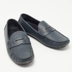 Pre Owned Louis Vuitton Grey Leather Slip On Driving Loafers Size 43