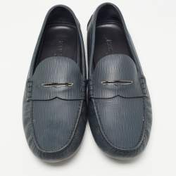 Pre Owned Louis Vuitton Grey Leather Slip On Driving Loafers Size 43
