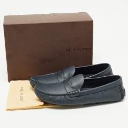 Pre Owned Louis Vuitton Grey Leather Slip On Driving Loafers Size 43