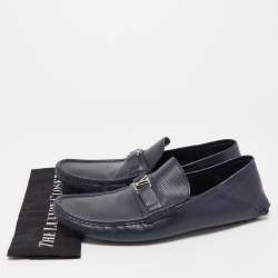 Pre Owned Louis Vuitton Navy Blue Leather Major Loafers Size 45