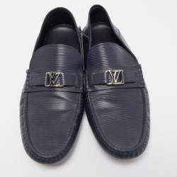 Pre Owned Louis Vuitton Navy Blue Leather Major Loafers Size 45