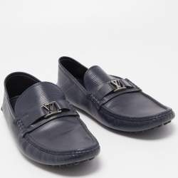 Pre Owned Louis Vuitton Navy Blue Leather Major Loafers Size 45