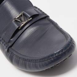 Pre Owned Louis Vuitton Navy Blue Leather Major Loafers Size 45