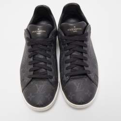 Louis Vuitton Black Monogram Leather Eclipse Frontrow Low Top Sneakers Size 43.5
