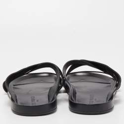 Louis Vuitton Black Leather Criss Cross Strap Flat Slide Sandals Size 42