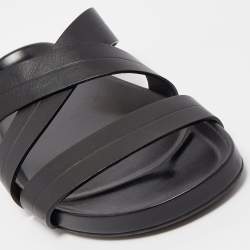 Louis Vuitton Black Leather Criss Cross Strap Flat Slide Sandals Size 42
