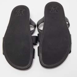 Louis Vuitton Black Leather Criss Cross Strap Flat Slide Sandals Size 42